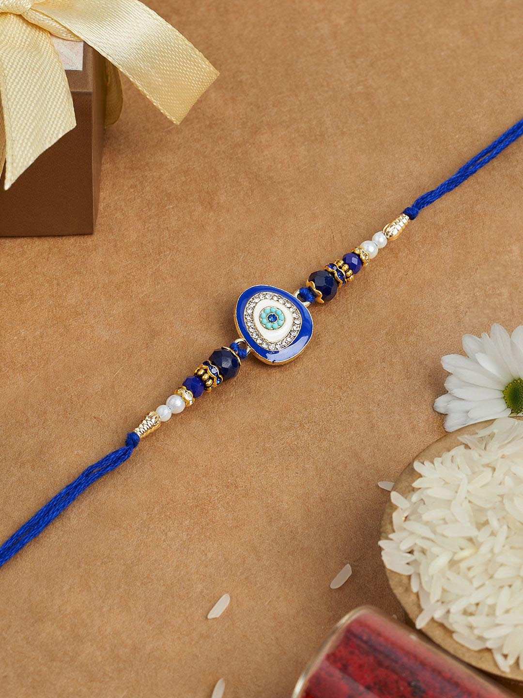TEEJH Stone Studded & Beaded Evil Eye Thread Rakhi