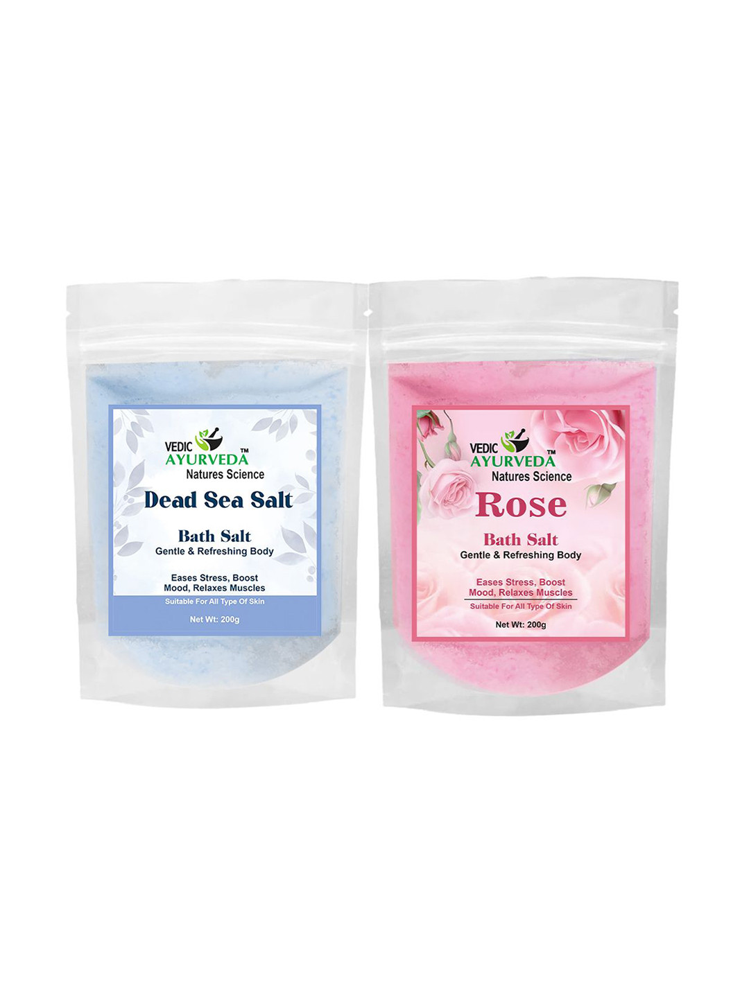 VEDICAYURVEDA Set Of 2 Dead Sea & Rose Bath Salt With Vitamin E - 200 g Each