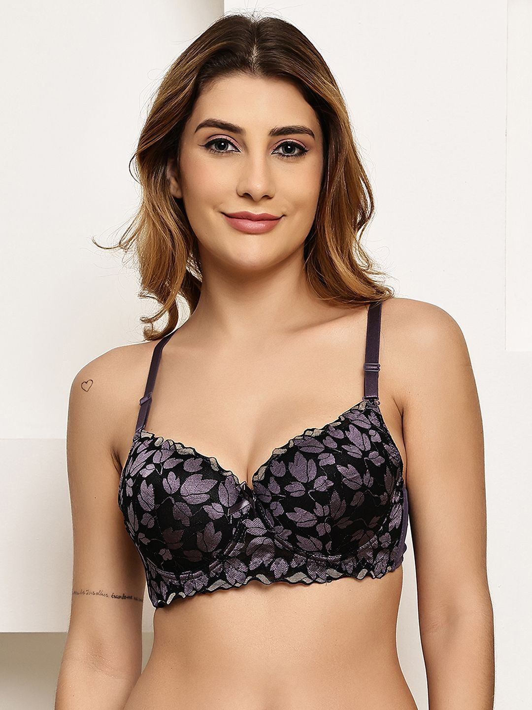 Quttos Flora Glow Intimates Women  Floral Full Coverage Underwired Lightly Padded Embellished Bra
