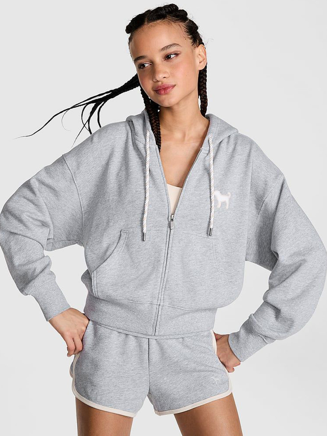 Victoria's Secret PINK Ivy Women Brand Logo Printed Shrunken Front-Open Sweatshirt