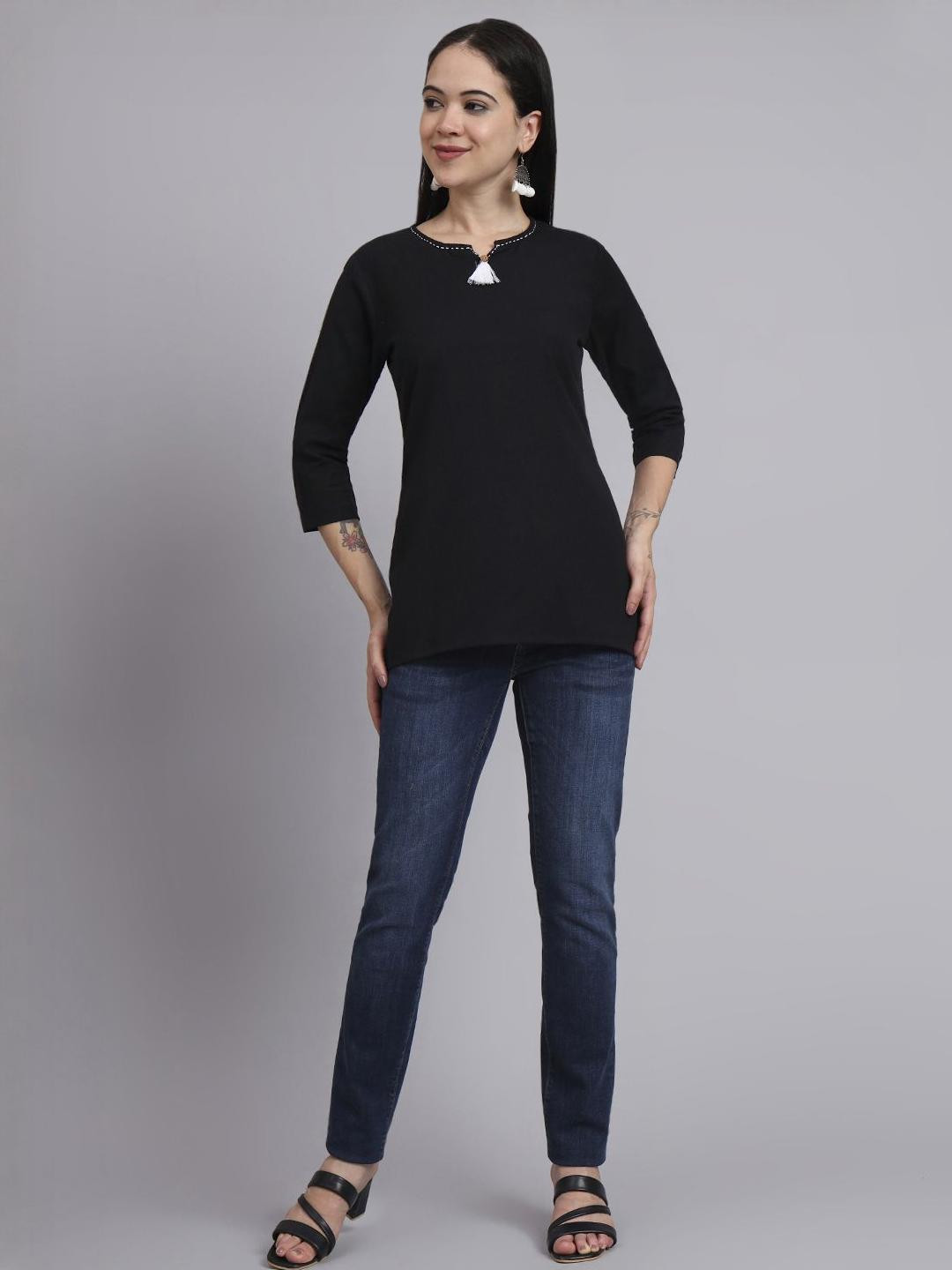 aayusika Women Solid Hand Work Embroidered A-Line Top