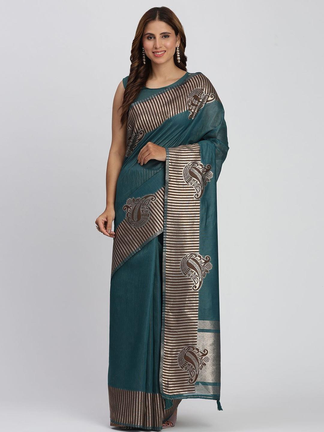 LeeliPeeri Designer Striped Zari Linen Blend Saree
