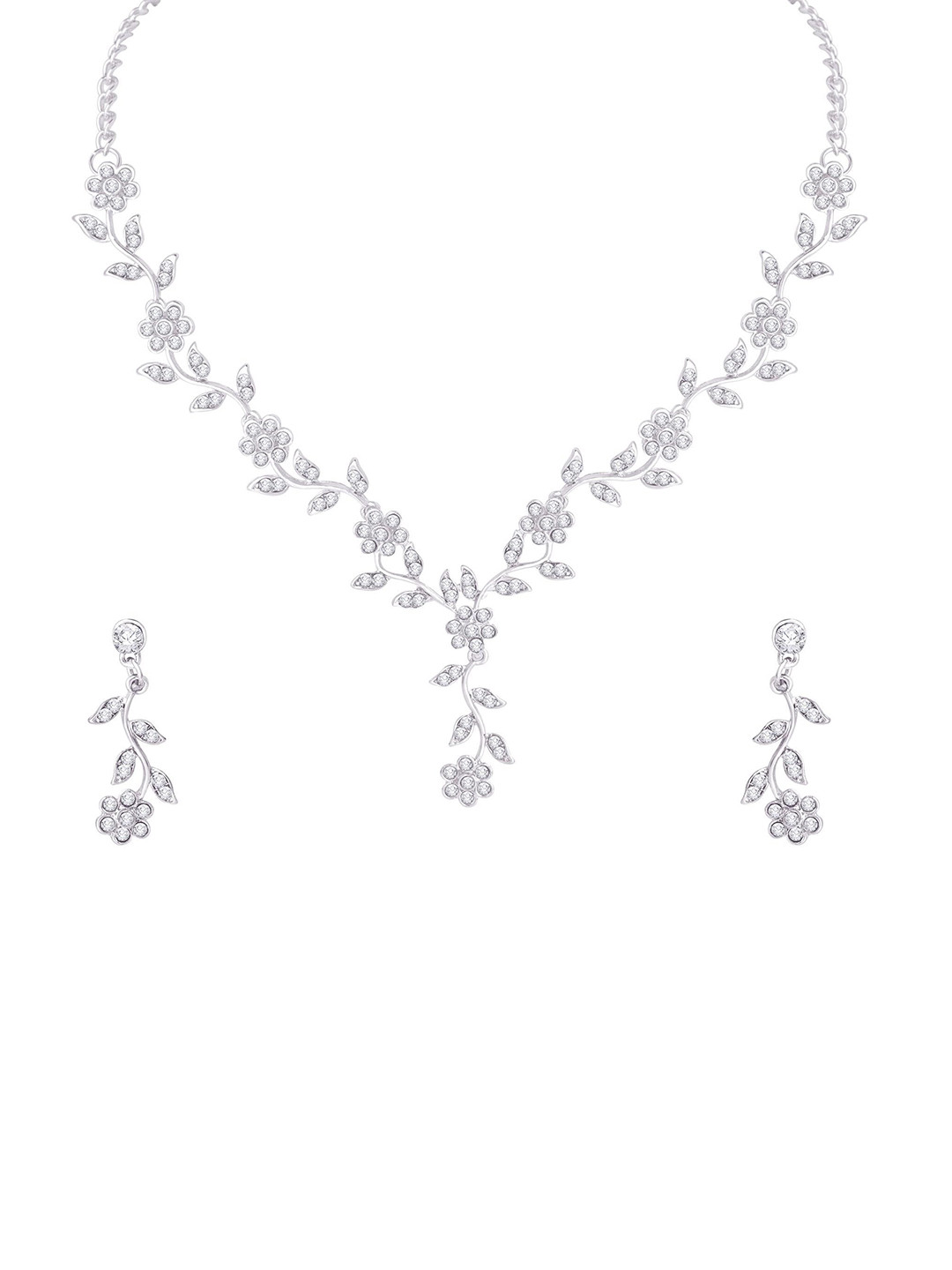 Atasi International Silver-Plated Crystal Studded Jewellery Set
