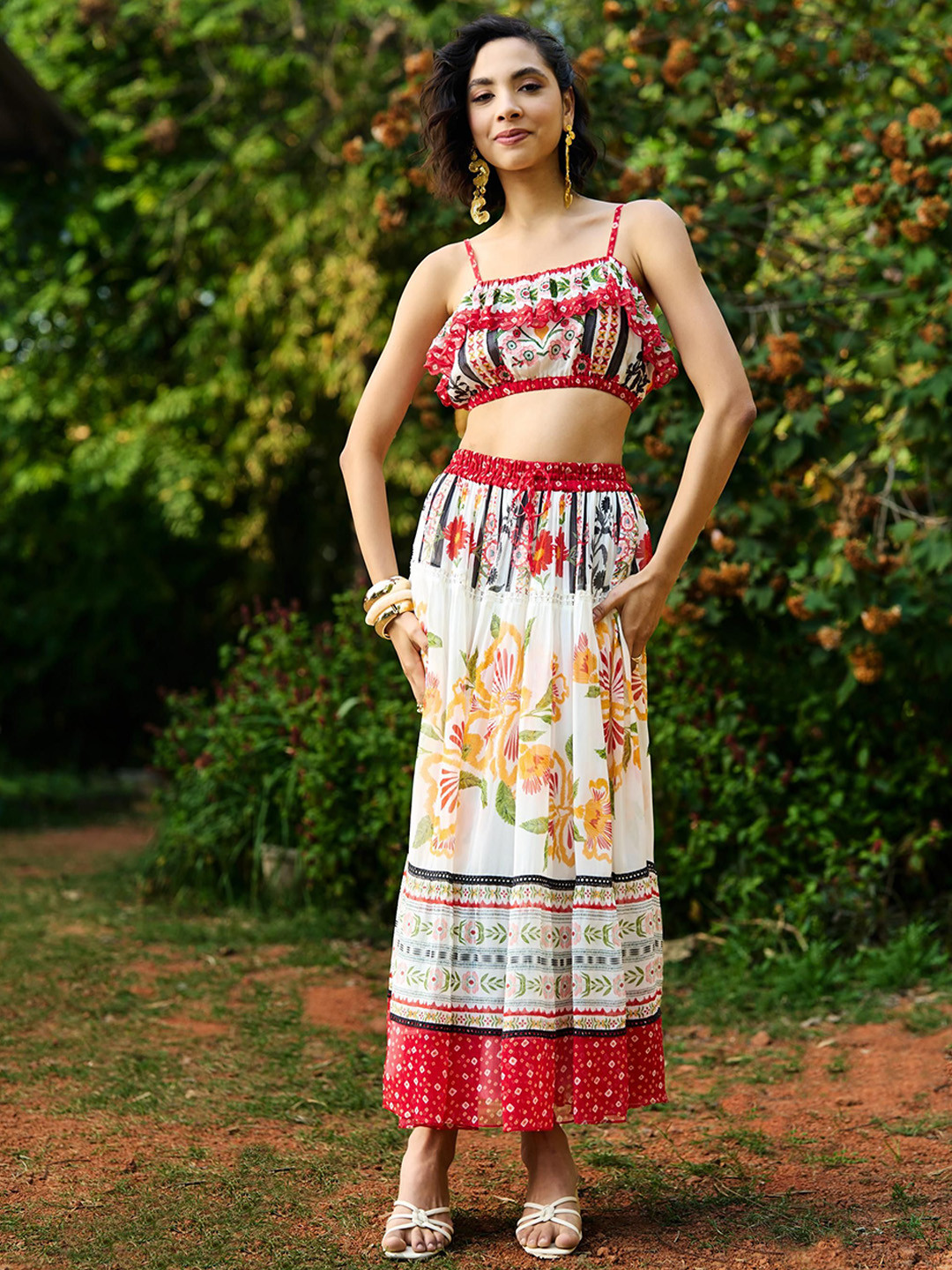 VERB BY PALLAVI SINGHEE Floral Embroidered Crop Top & Skirt Co-Ord Set