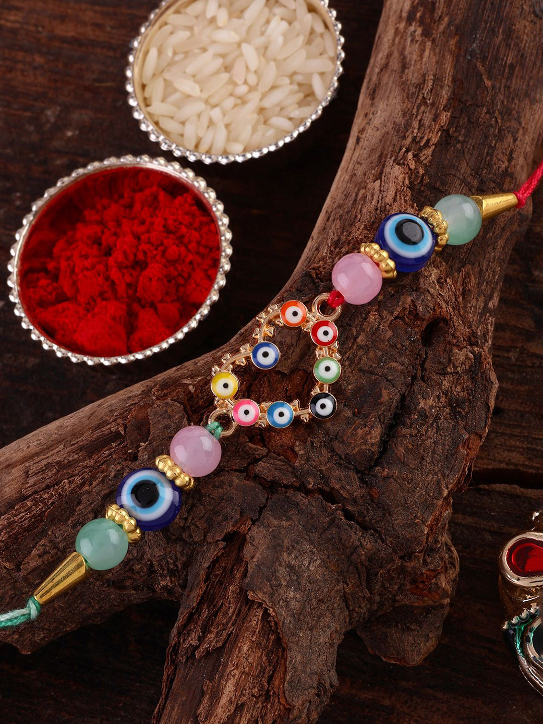 SHONA'S STYLE Artificial Beaded Evil Eye Heart Thread Rakhi