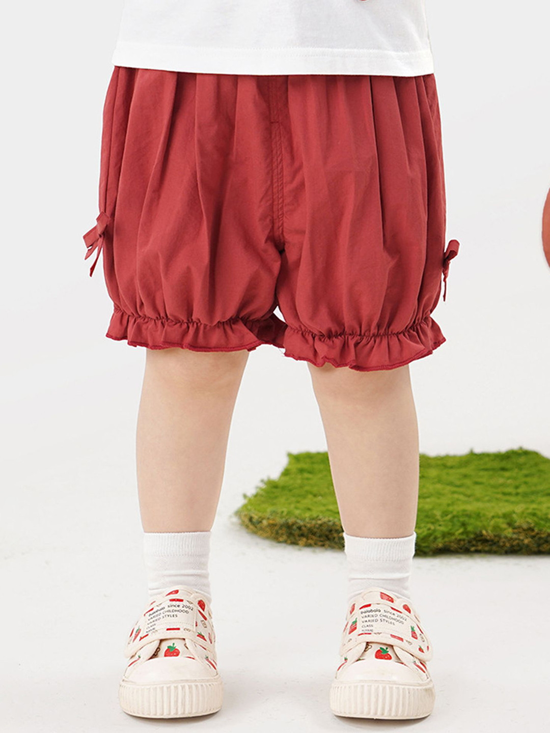 LULU & SKY Girls Loose Fit High-Rise Cotton Elastic-hem Shorts