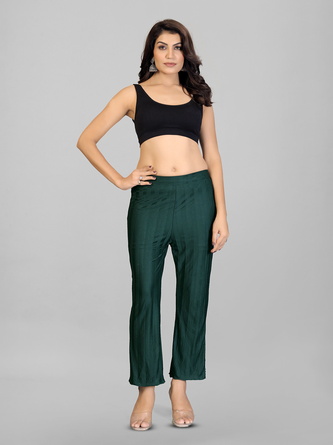 QOSHA Women Mid-Rise Wide Led Trousers