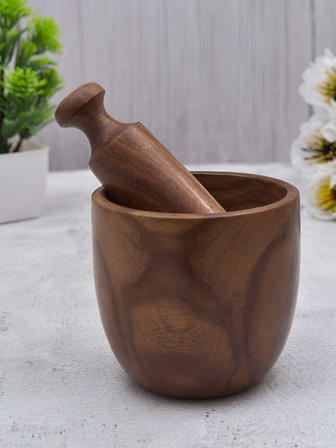 Myntra Elegant Homes Brown Wooden Mortar and Pestle