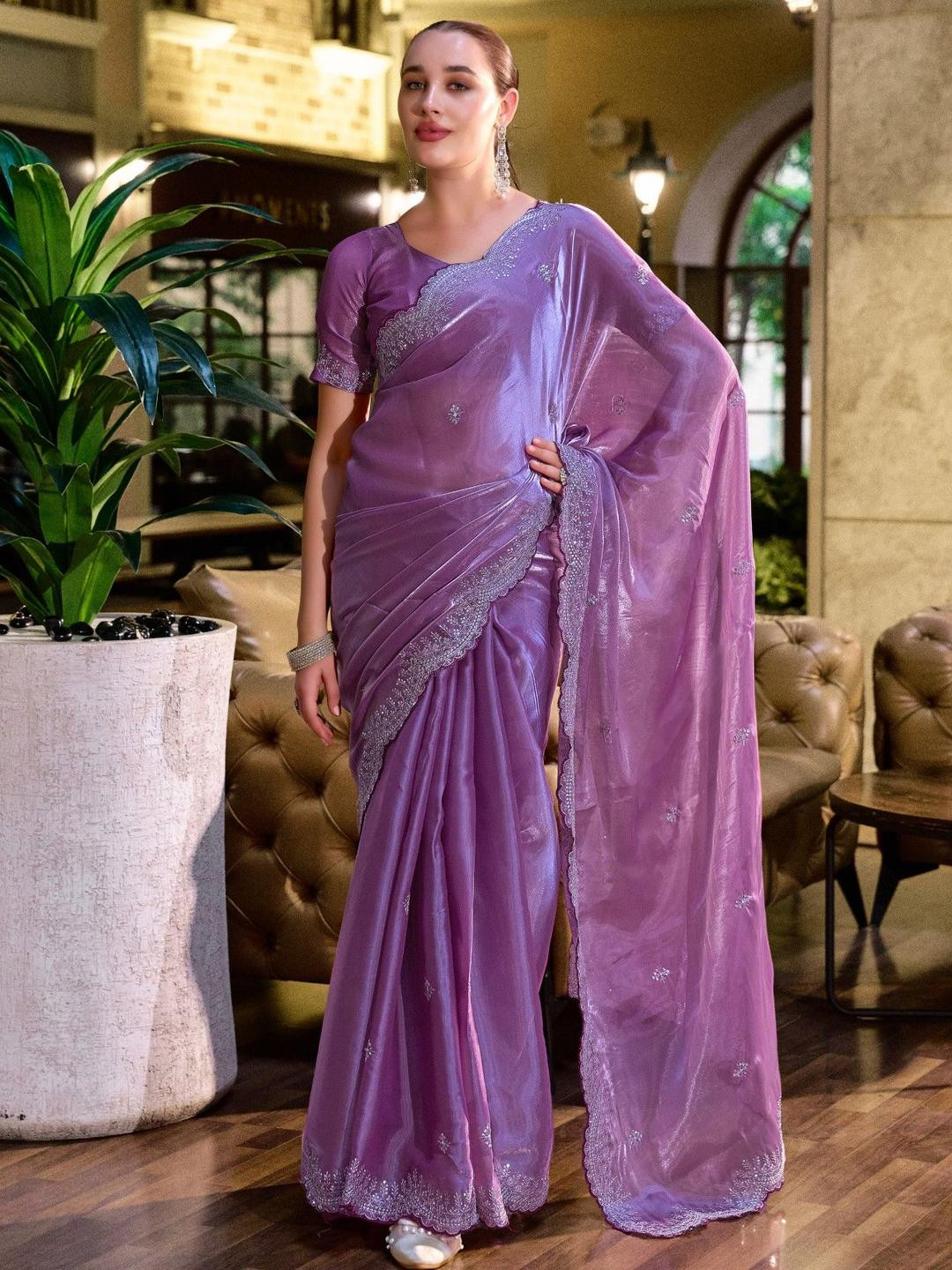 KALINI Floral Embellished Beads & Stones Saree With Blouse