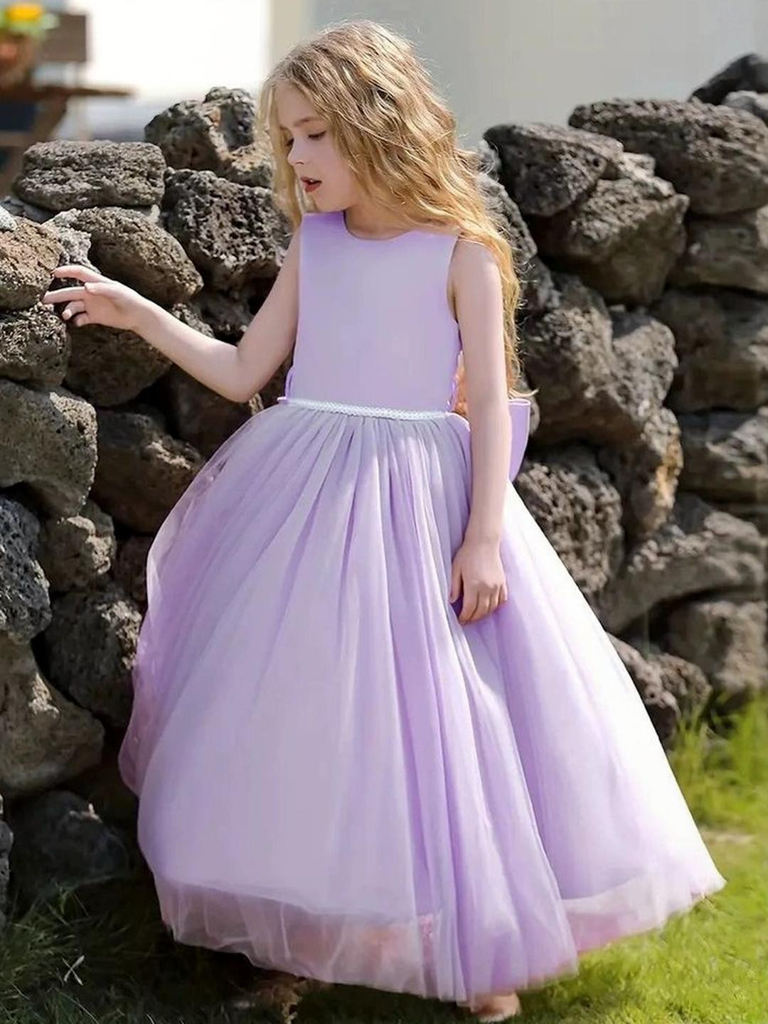 LULU & SKY Girls Tulle Maxi Gown Dress With Bow