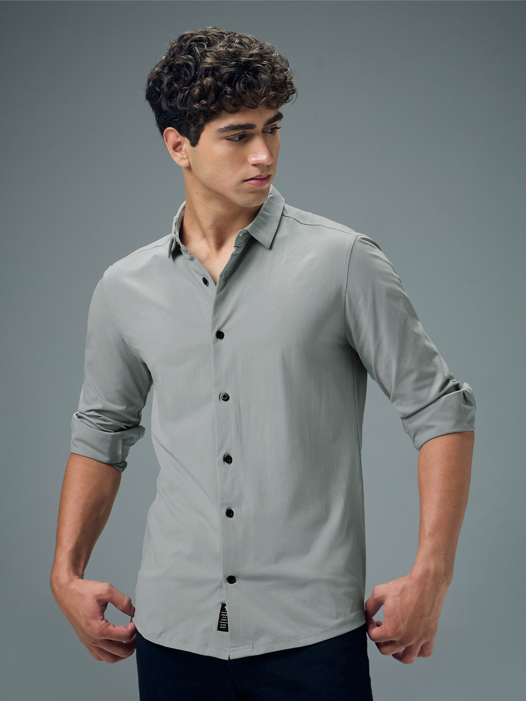 Technosport Classic Fit Roll-Up Sleeves Spread Collar Casual Shirt