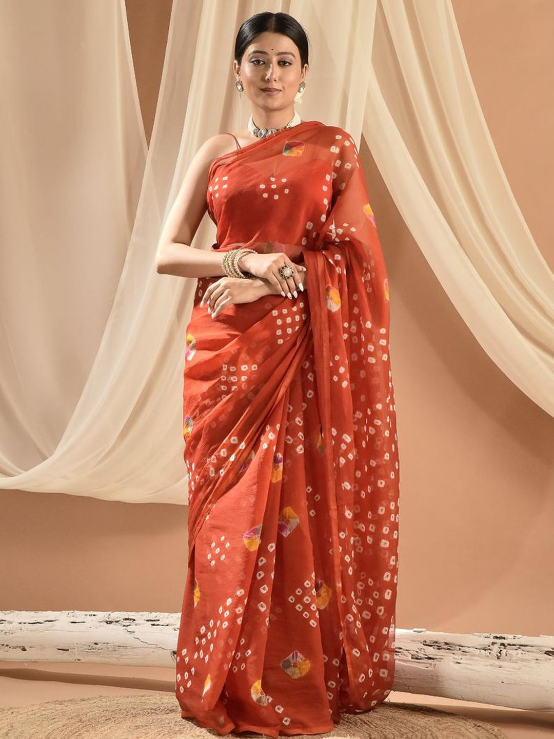 sutra attire Bandhani Poly Chiffon Bandhani Saree