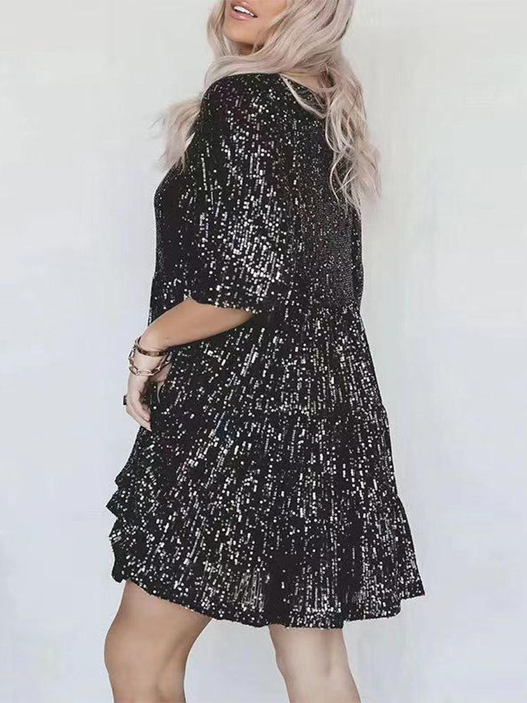 StyleCast Women Black Sequin A-Line Mini Dress