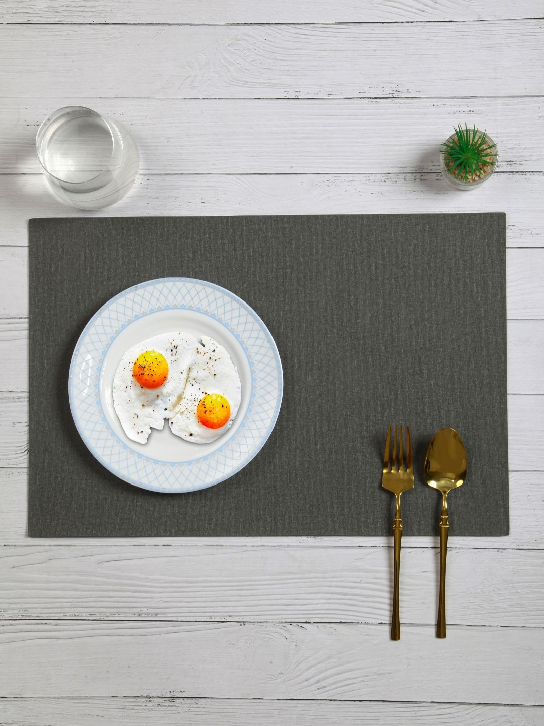 OBSESSIONS 6-Pcs Grey Rectangle PVC Waterproof Dining Table Placemats