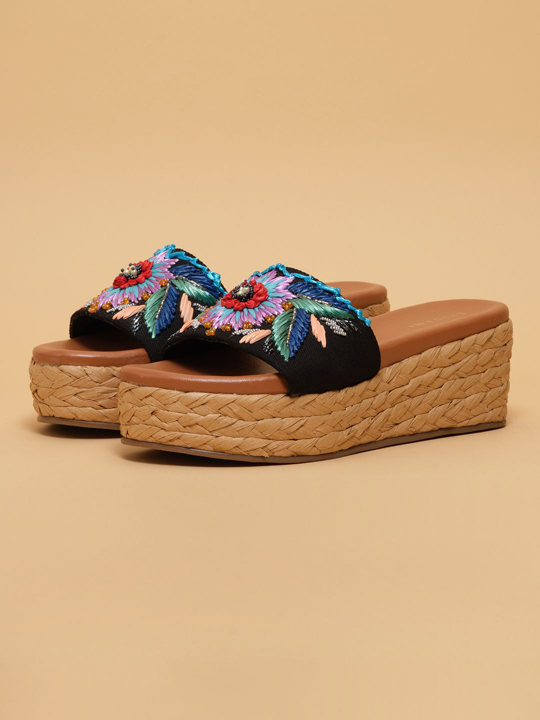ERIDANI Lily Women Embroidered Wedge Heel Sandals
