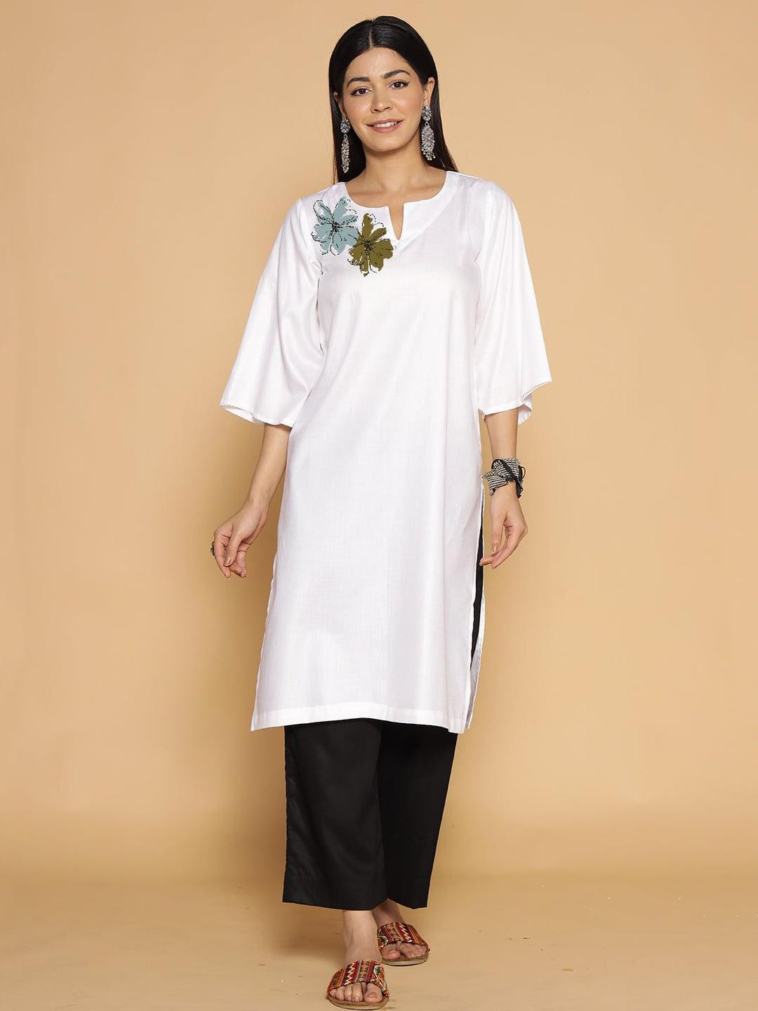 LetsDressUp Women White Rayon Kurta