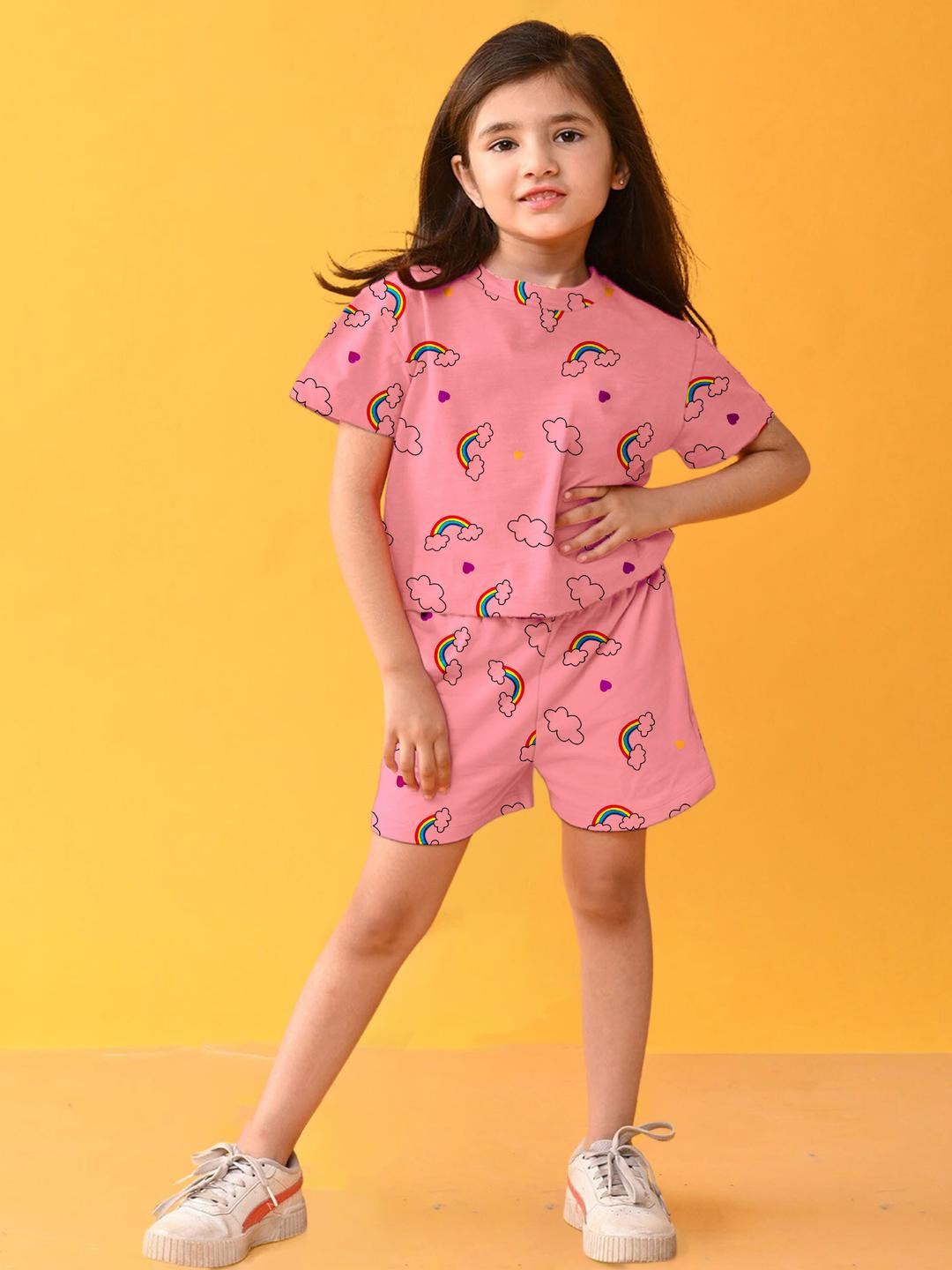 FEBVIBE Kids Abstract Printed T-shirt With Shorts