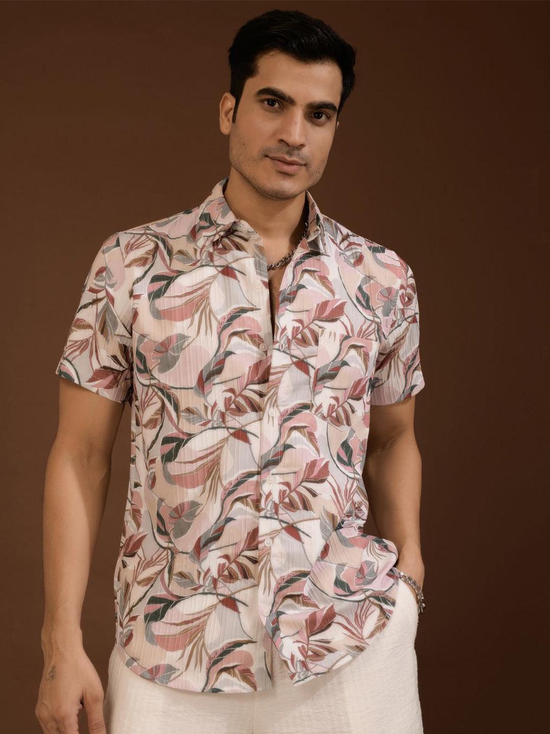 TANDUL Smart Tropical Printed Spread Collar Casual Shirt