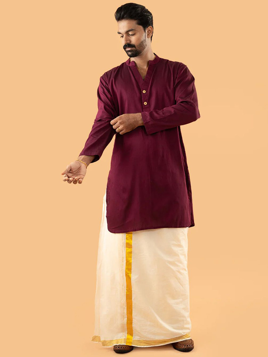 DISHA CREATIONZ Men Organic Cotton Mundu Kurta Sets