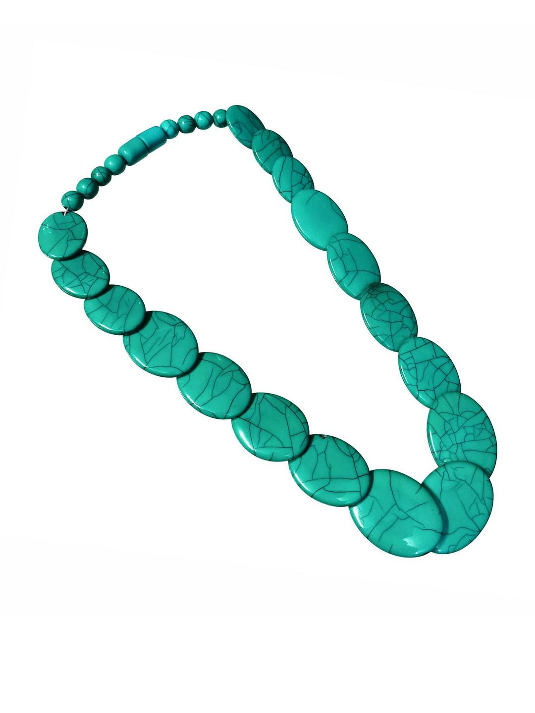 TAE Brass Handcrafted Green Amber Resin Glossy Beads Oval Necklace