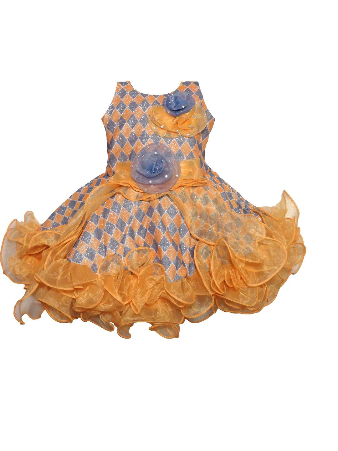 Samjho Fashion Girls Checks Print Georgette Fit & Flare Midi Dress