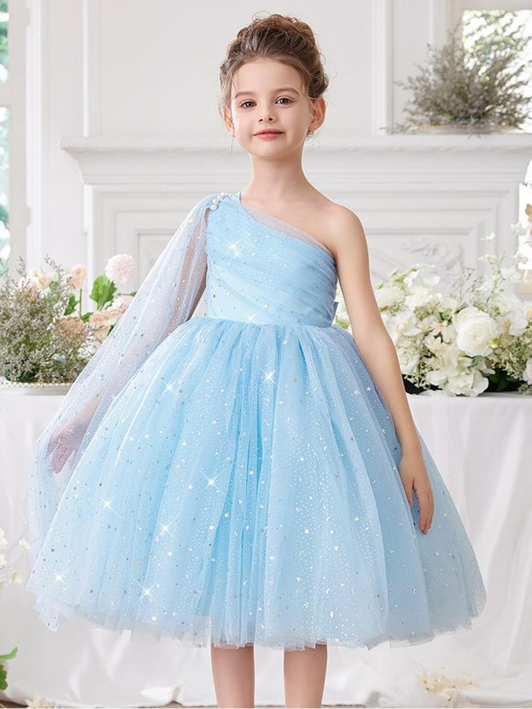 LULU & SKY Girls Embellished One Shoulder Tulle Fit & Flare Dress
