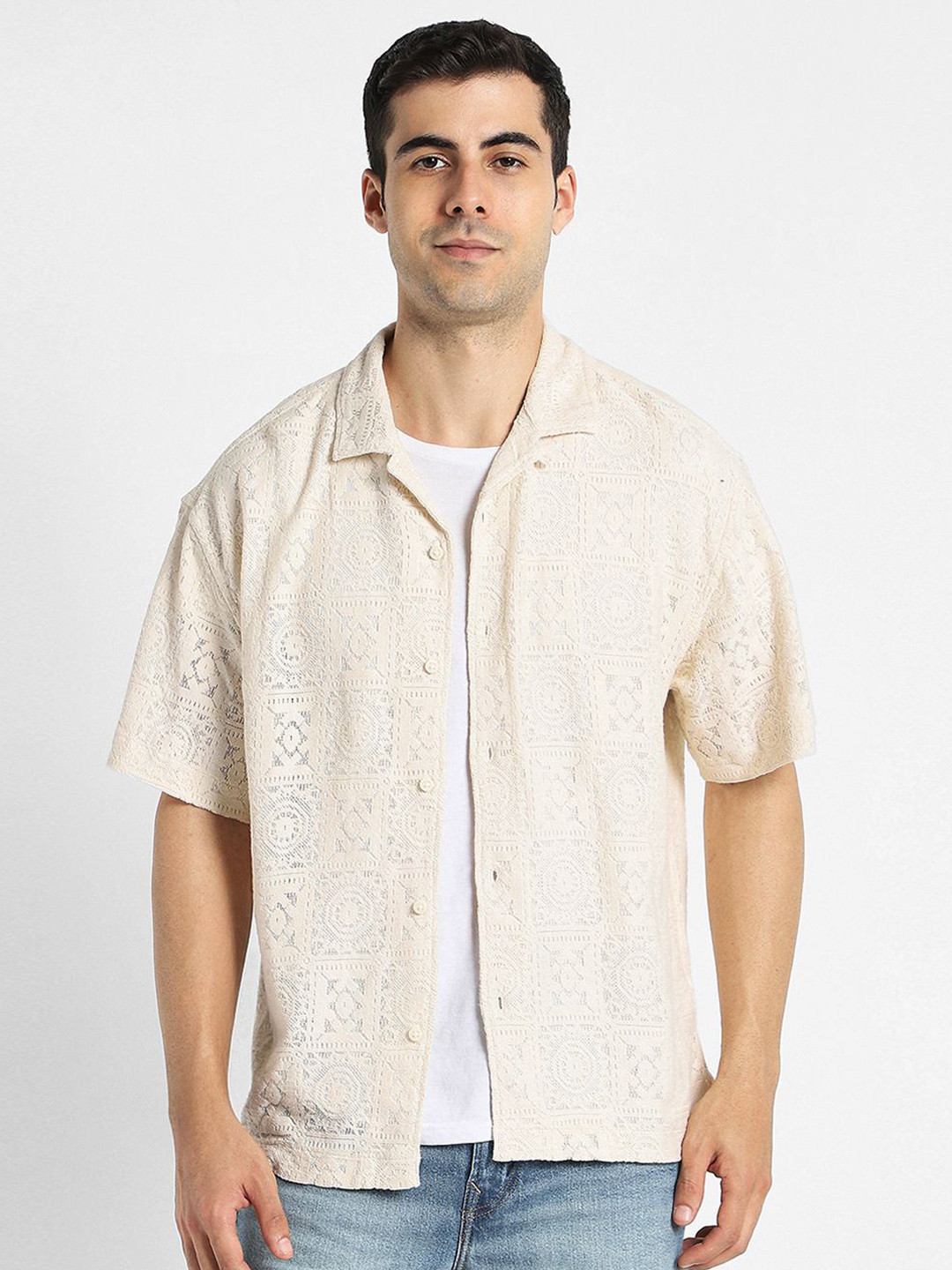 AMERICAN EAGLE OUTFITTERS Geometric Self Design Casual Button-Up Shirt