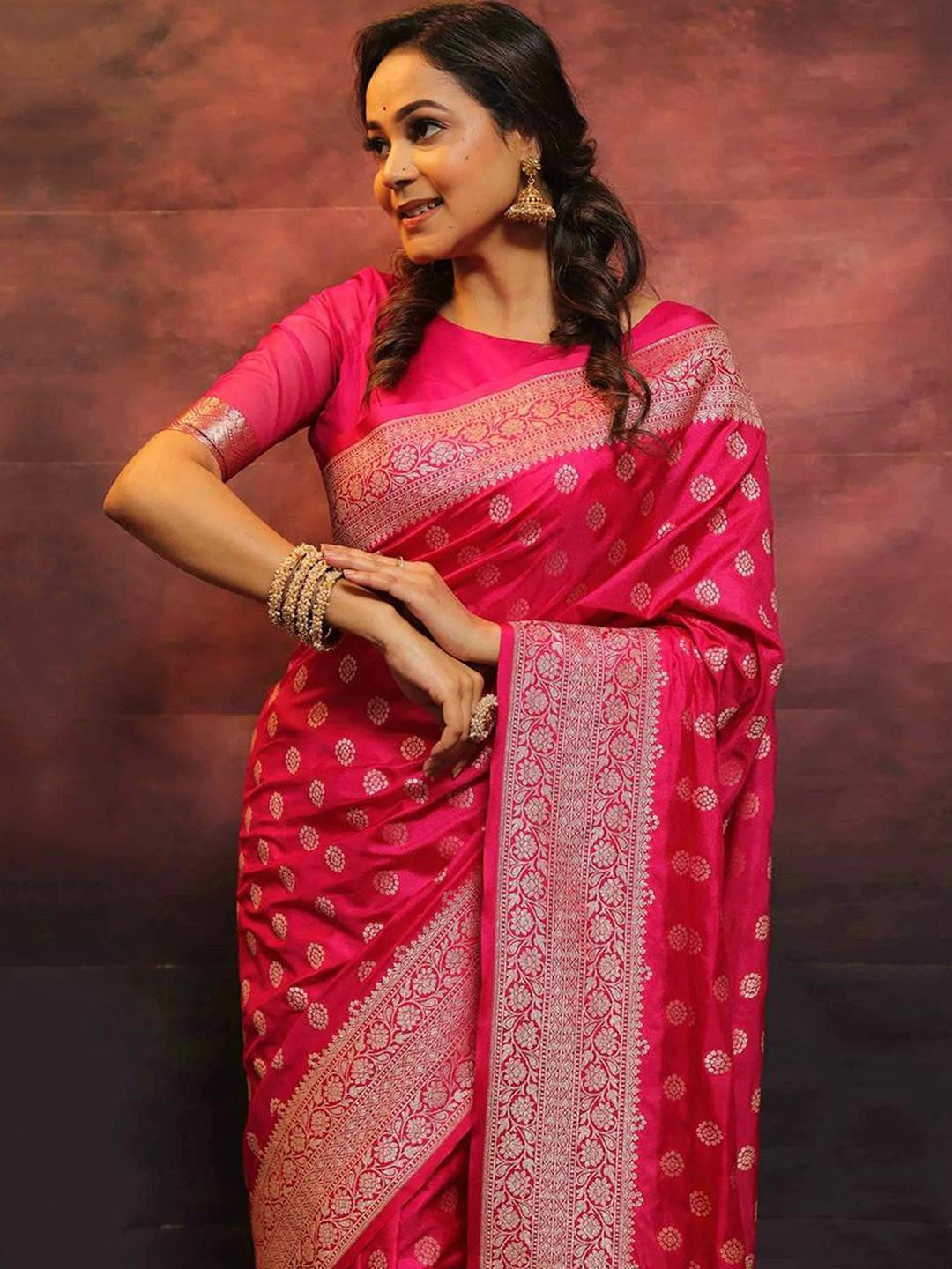Peachmode Pink Woven Design Art Silk Sarees