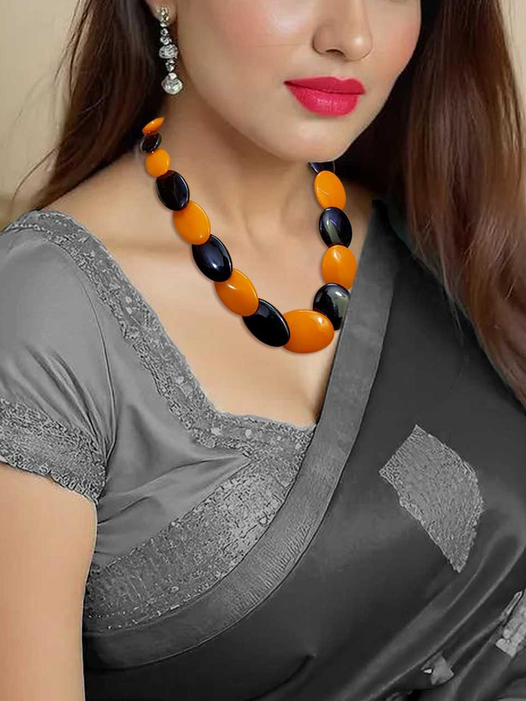 TAE Women Handcrafted Glossy Oval Beads Necklace