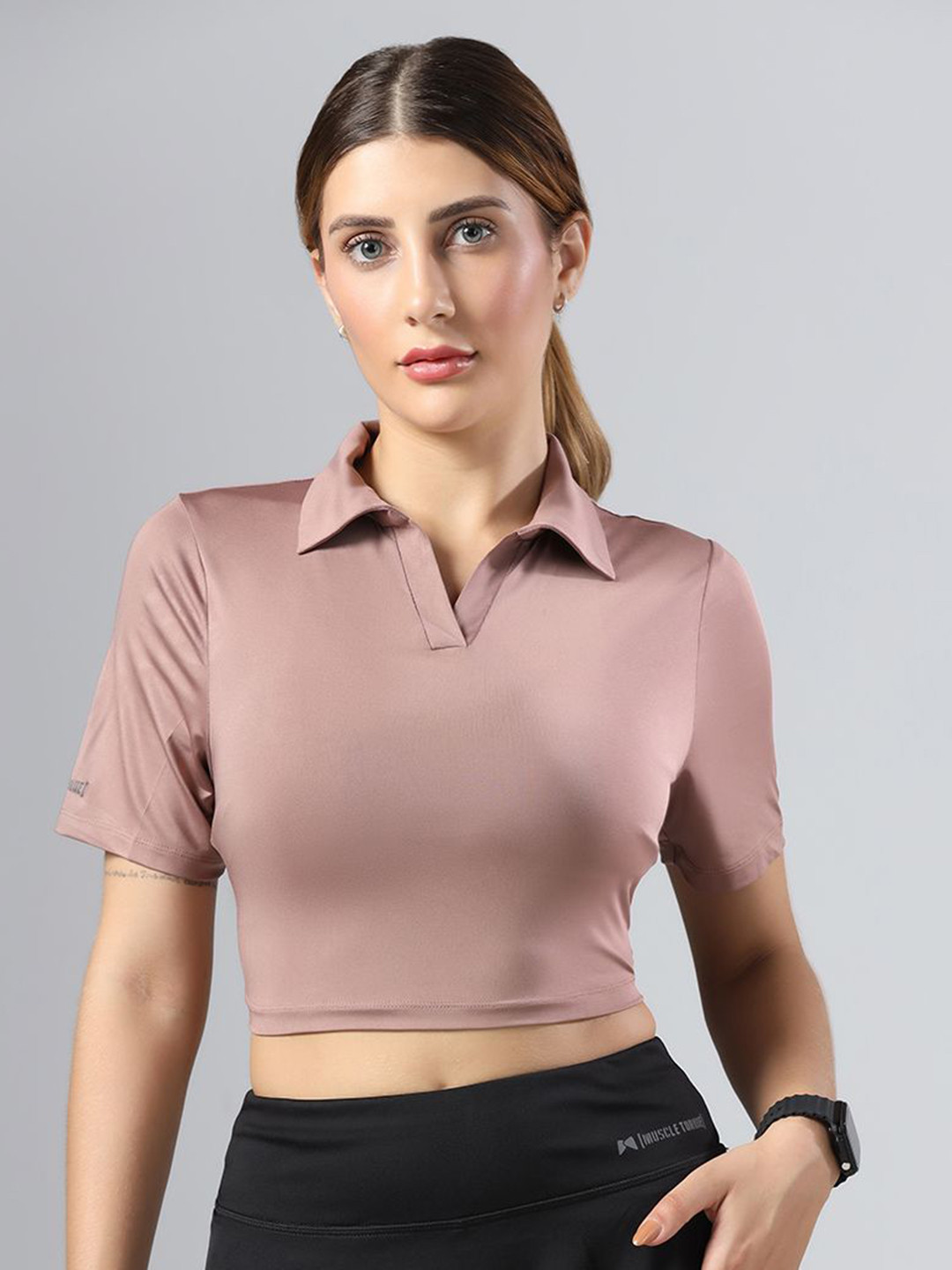 MUSCLE TORQUE Women Dri-FIT Solid Polo Collar T-shirt