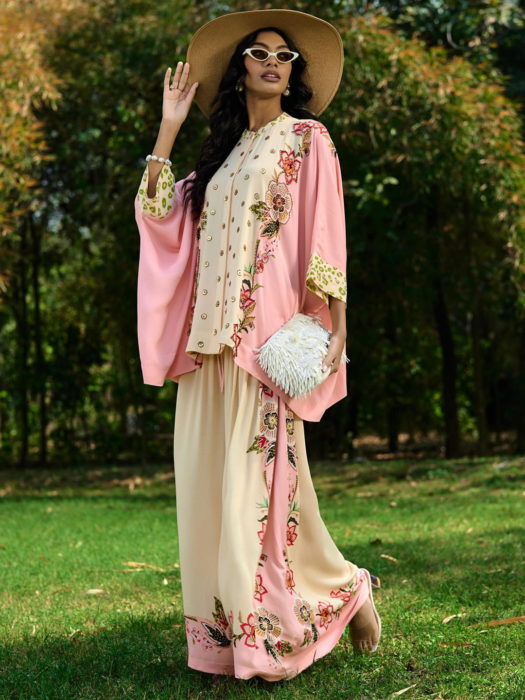 VERB BY PALLAVI SINGHEE Floral Embroidered Top & Trousers Co-Ord Set