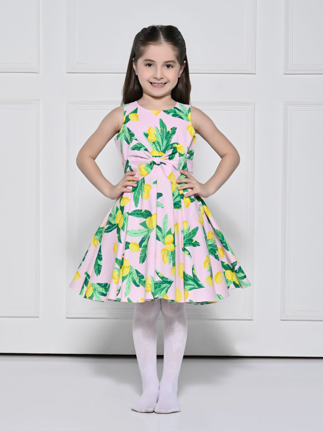 THE PONY & PEONY CO. Girls Conversational Printed Bow Fit & Flare Dress