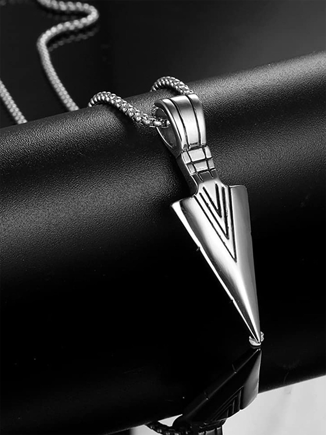 Adwitiya Collection Silver-Plated Stainless Steel Arrowhead Design Pendant With Chain