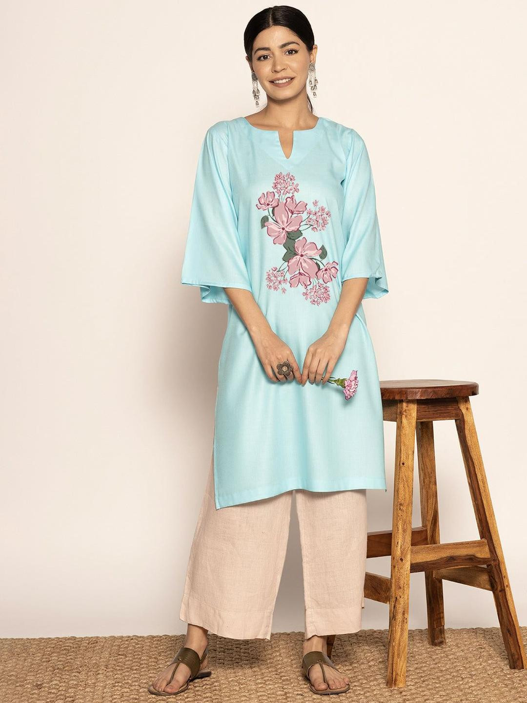 LetsDressUp Kumuda Floral Printed Notch Neck Straight Kurta