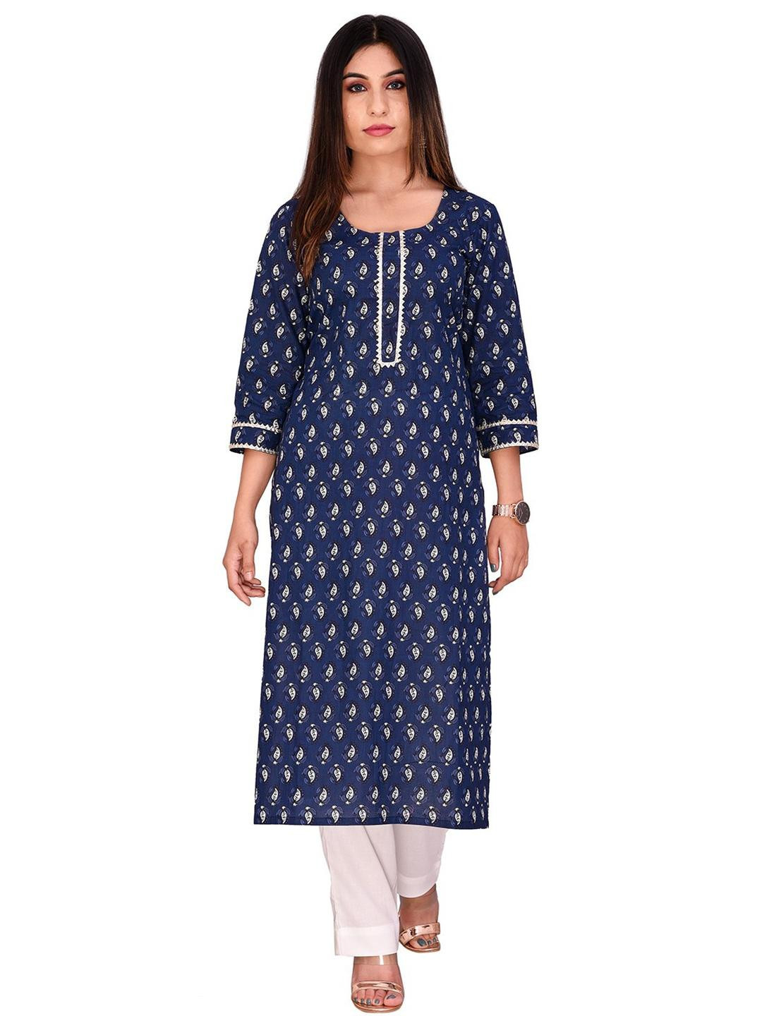 SAFOORA CREATION Women Blue & White Printed Kurta