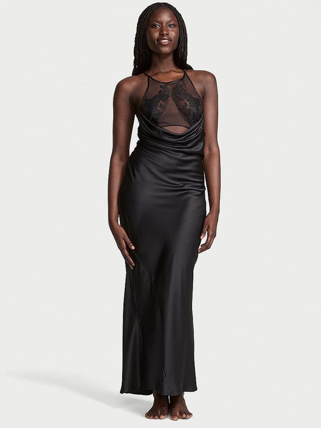 Victoria's Secret Women Halter Neck Lace Inserts Bodycon Maxi Dress