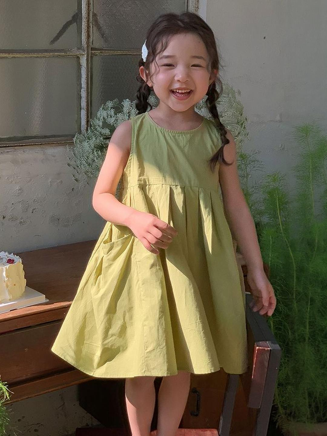 LULU & SKY Girls Patch Pocket Cotton Short Sleeves A-Line Dress