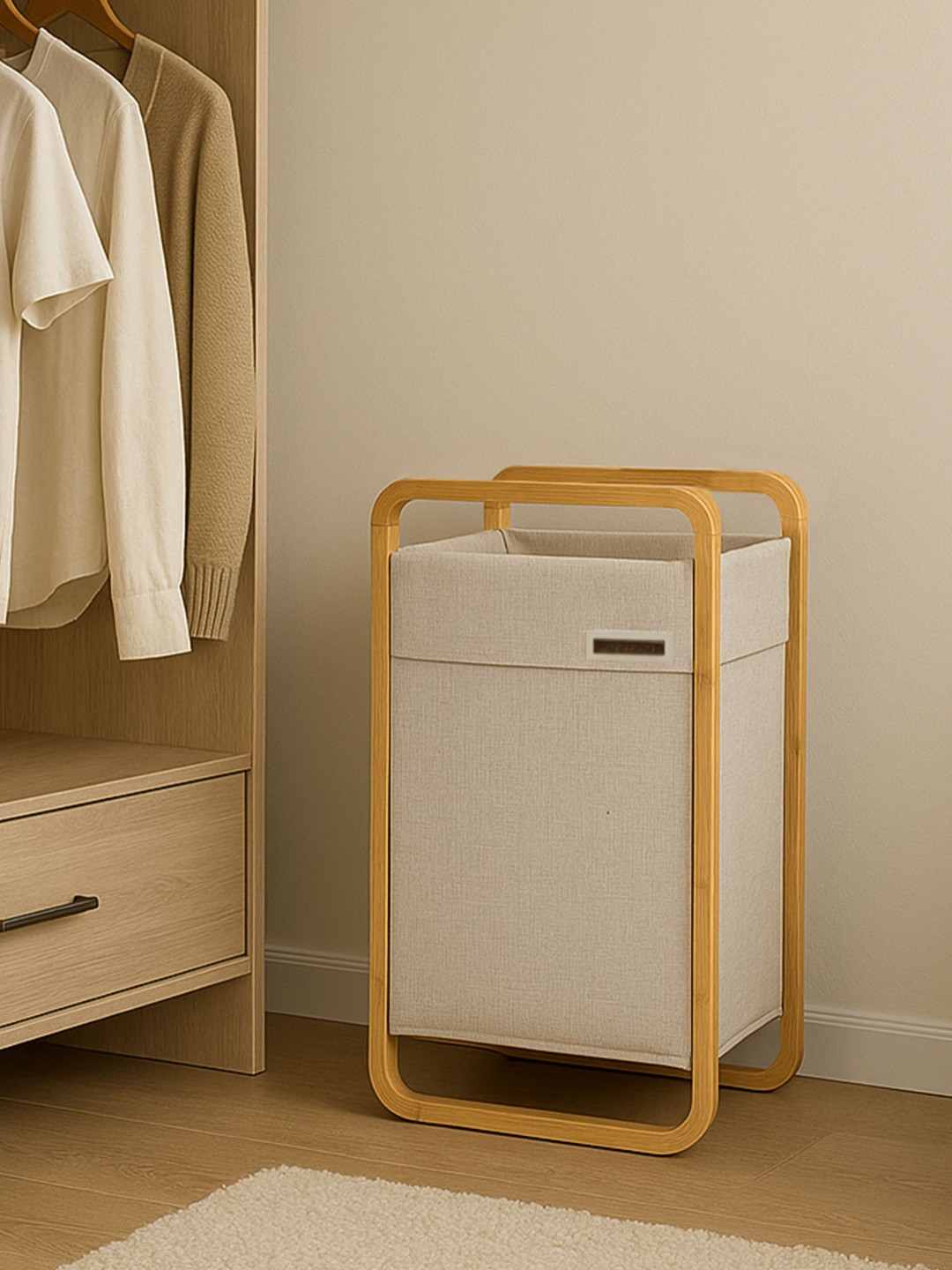 OBSESSIONS Beige Large Foldable Laundry Storage Basket