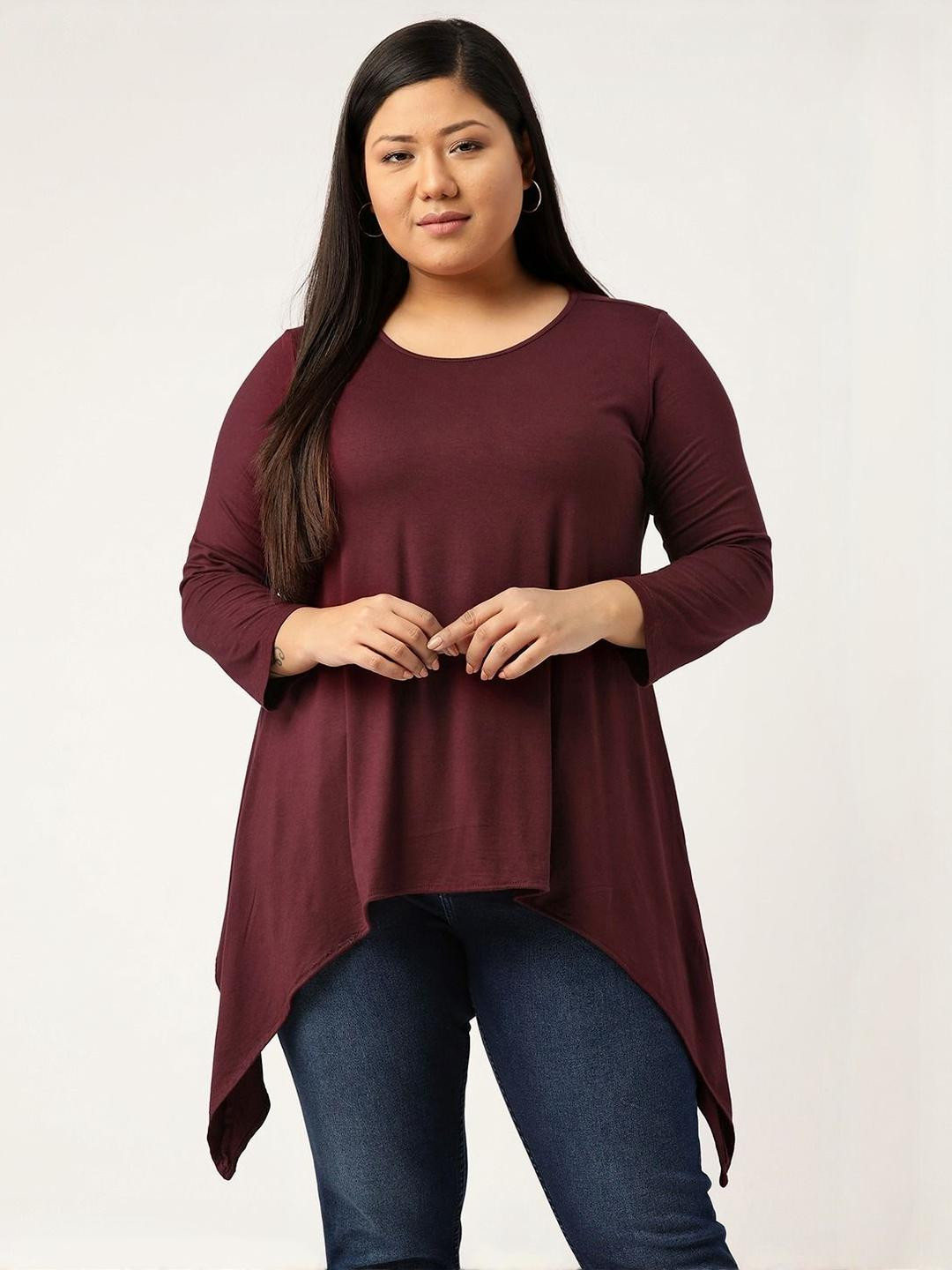 theRebelinme Women Solid Round Neck A-Line Longline Top