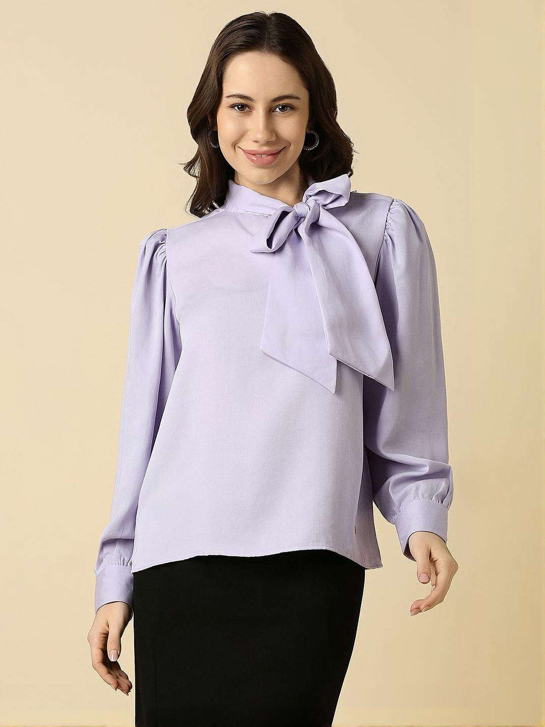 Allen Solly Woman Solid Tie-Up Neck A-Line Regular Top