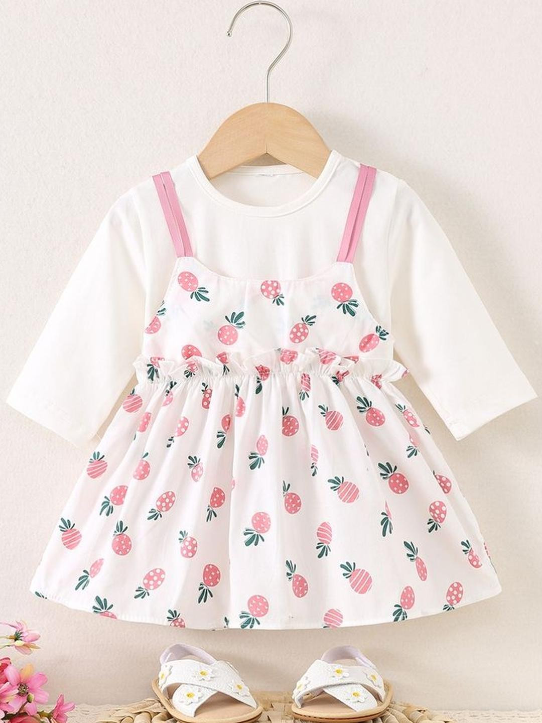 LULU & SKY Girls Printed Ruffle Pinafore Dress