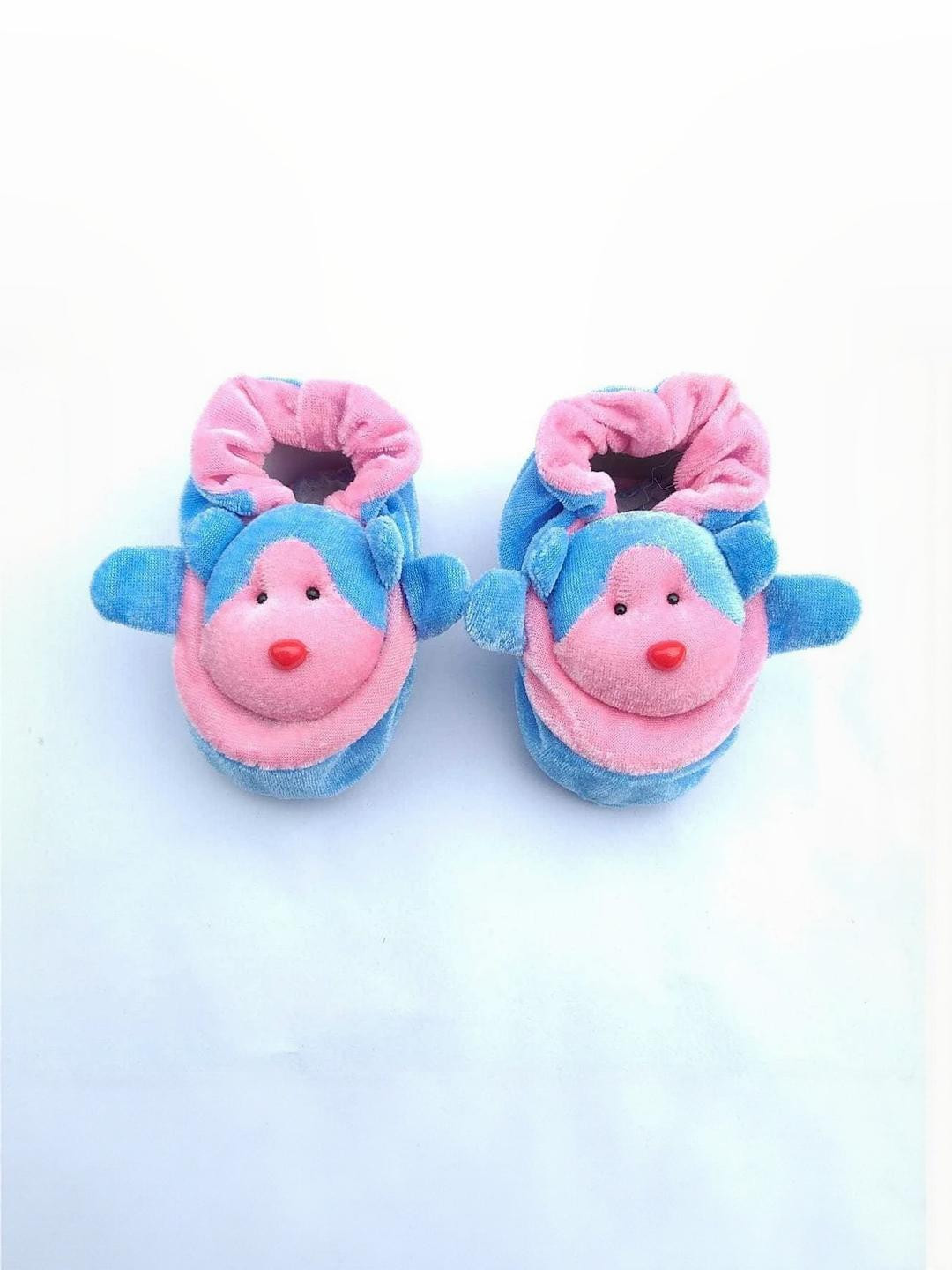 LMN CHILD CARE Kids Unisex Blue & Pink Cotton Booties