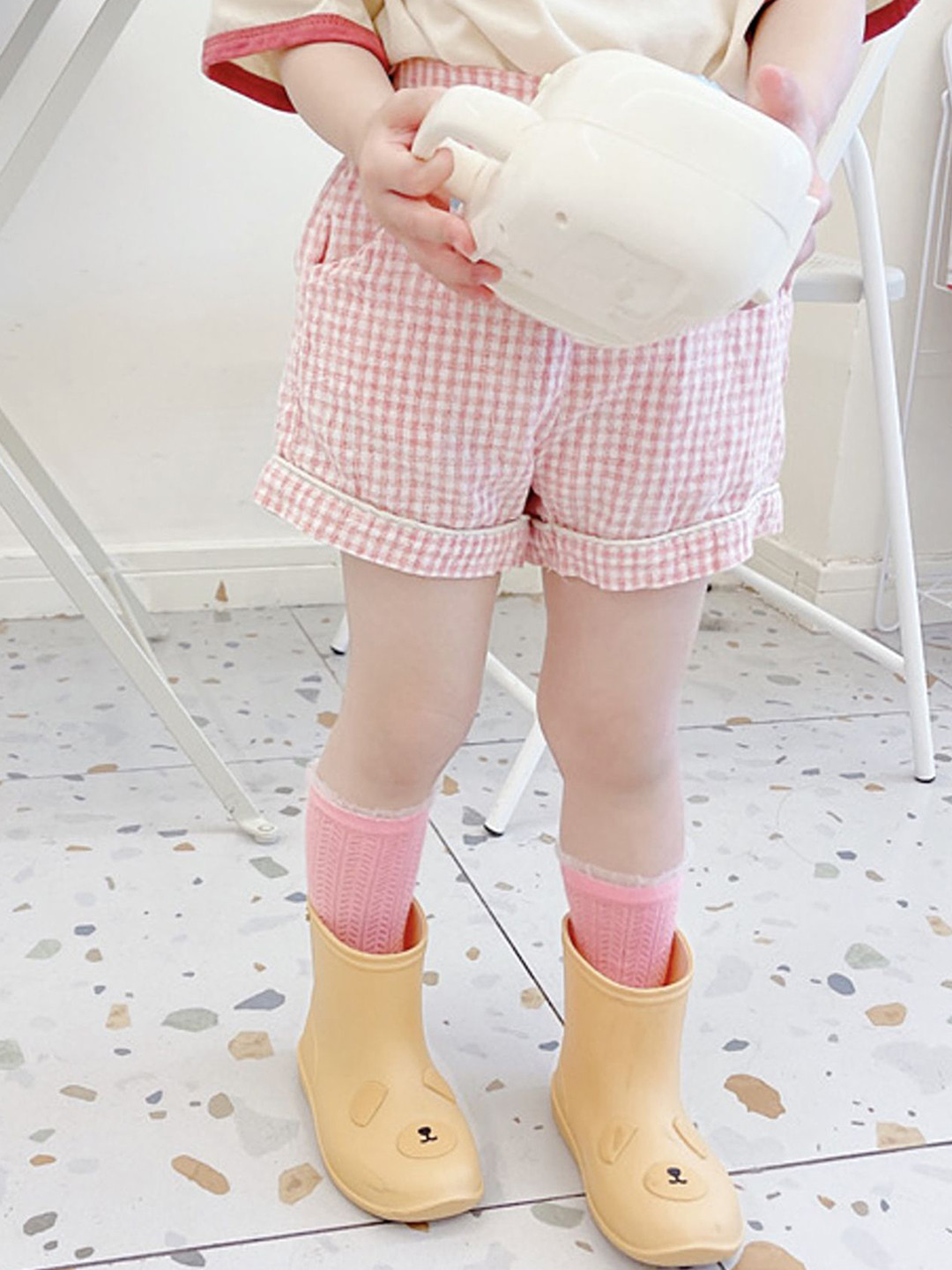 LULU & SKY Girls Gingham Checked Relaxed Fit Mid-Rise Shorts