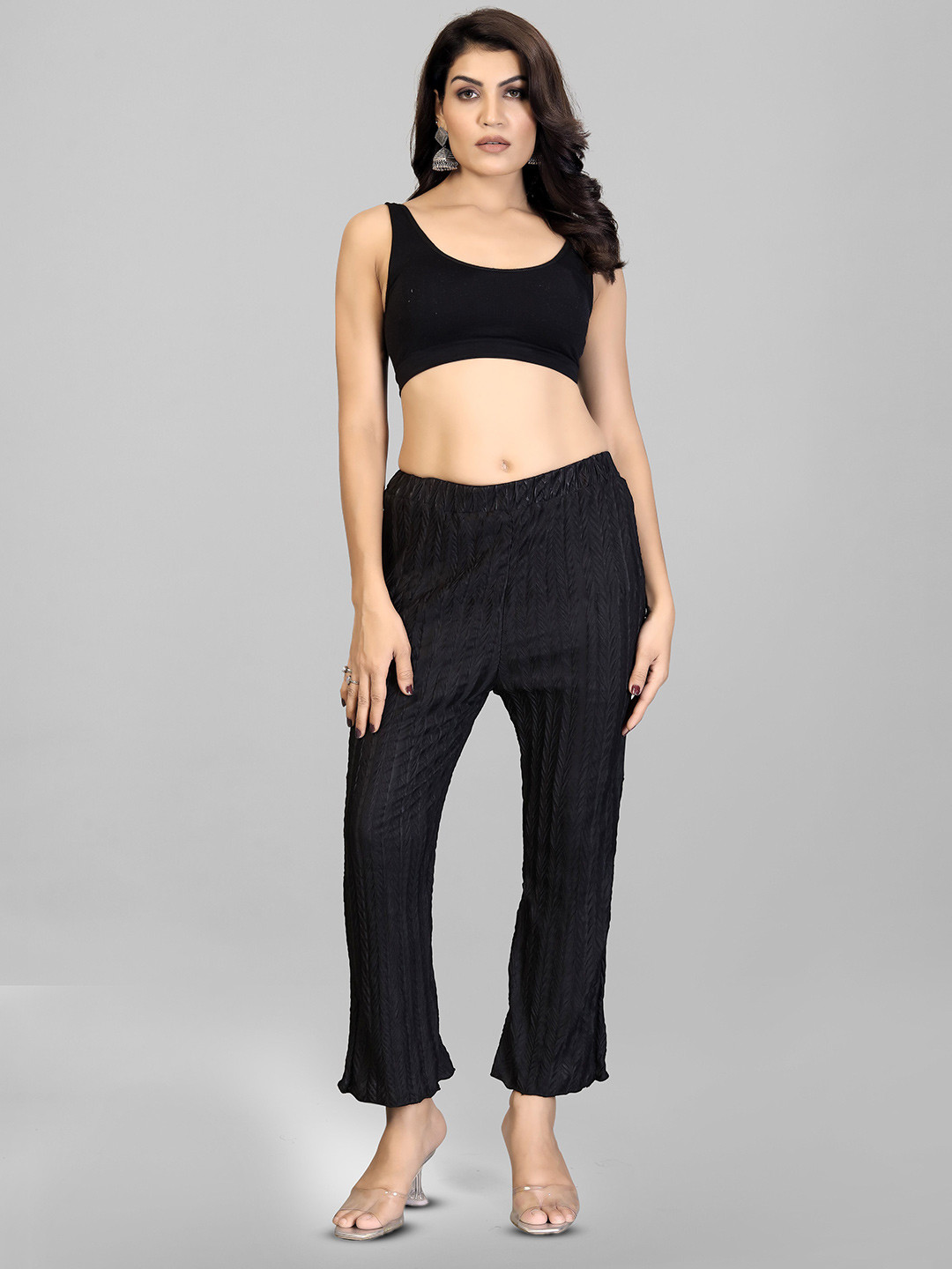 QOSHA Women Mid-Rise Wide Led Trousers