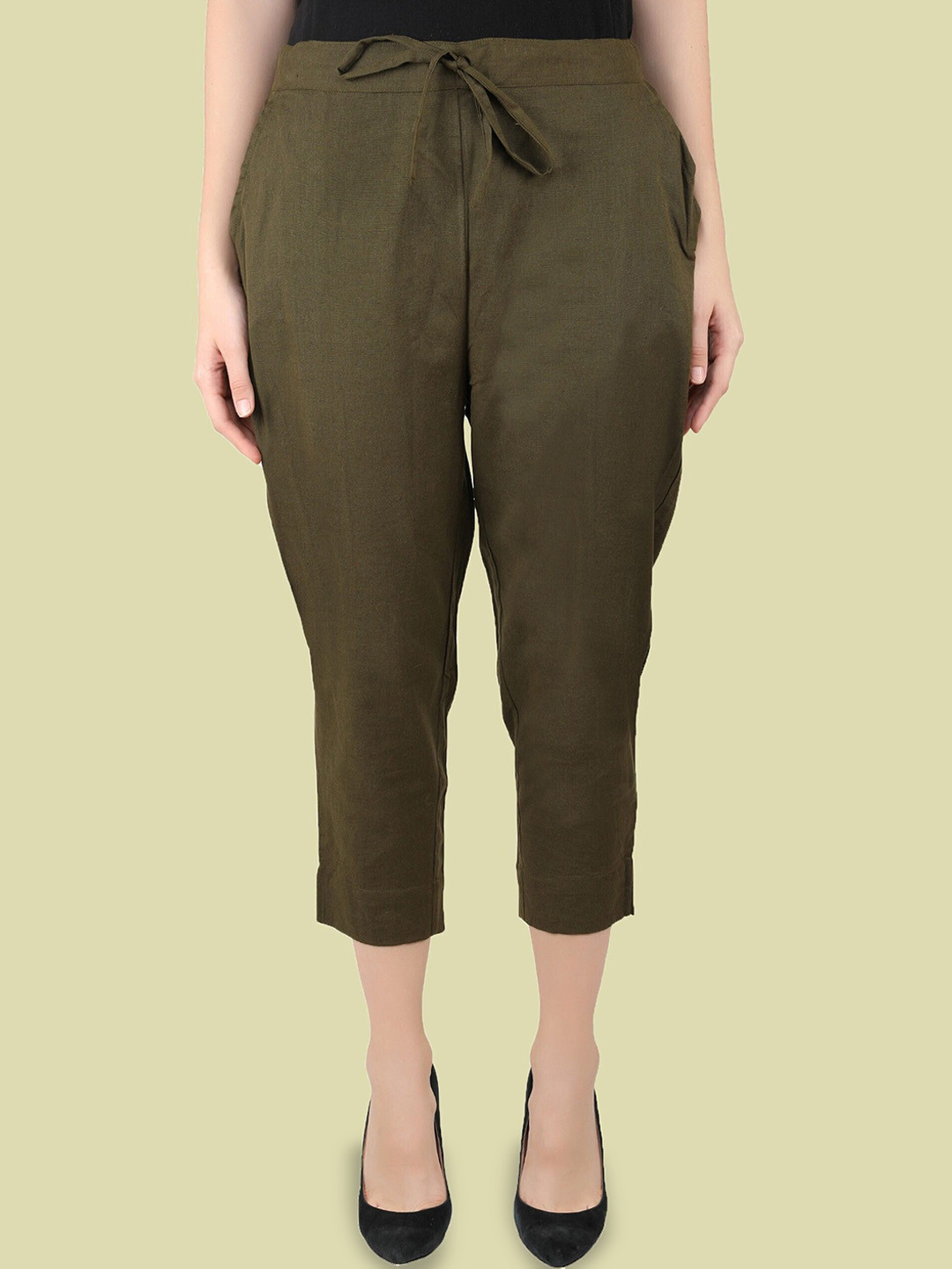 Me Craft Women Comfort Loose Fit Three-Fourth Length Peg Trousers