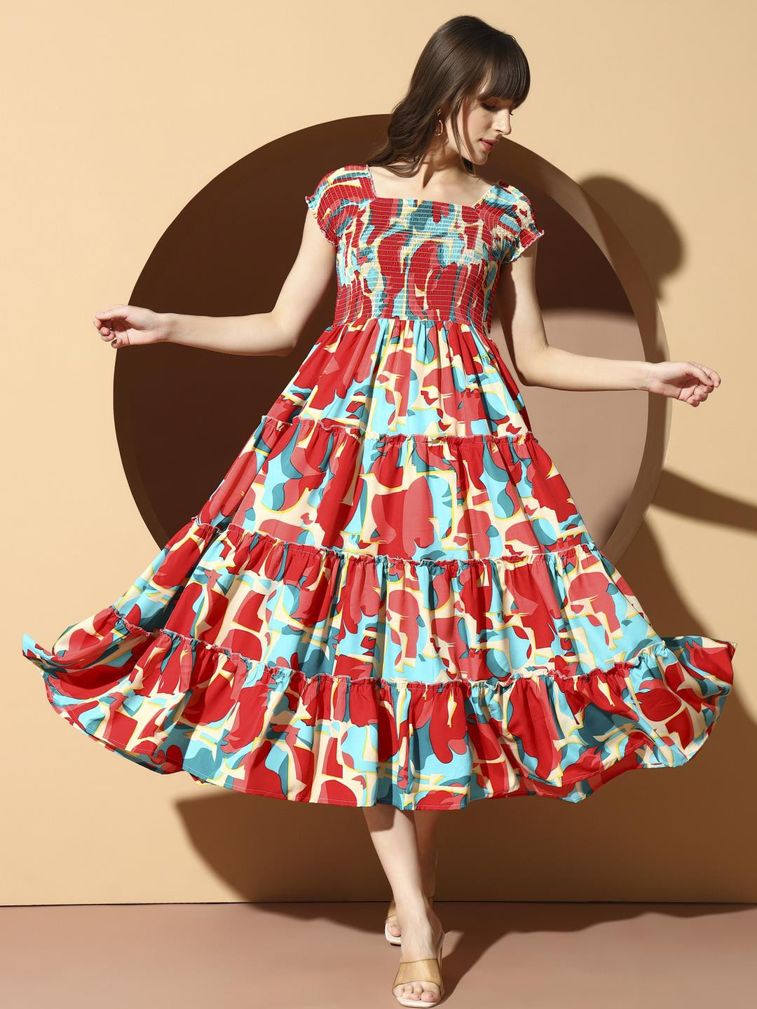 LookShine Colourblocked A-Line Midi Dress