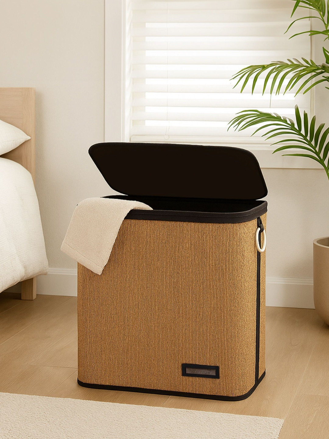 OBSESSIONS Brown & Black Large Foldable Laundry Storage Basket