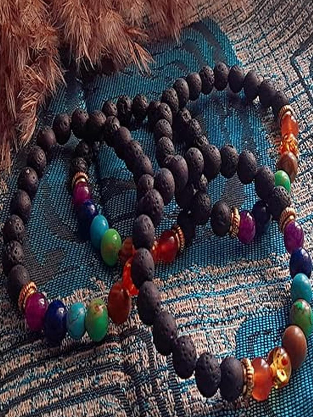 Profounnd Gems & Jewels Set Of 4 7 Chakra with Lava Stone Bracelets