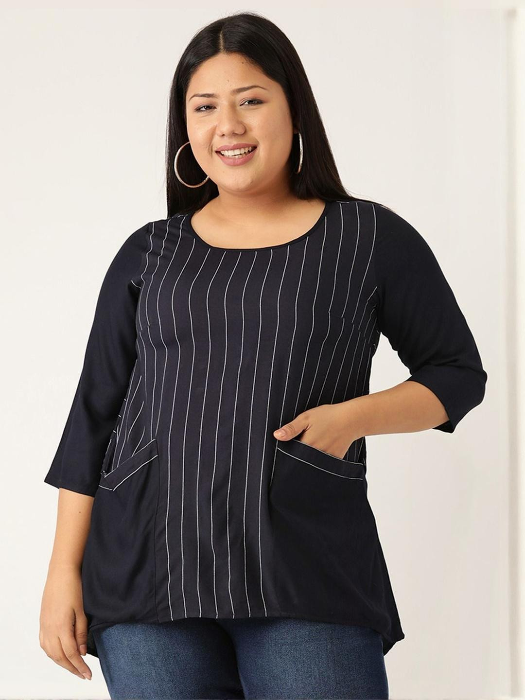 theRebelinme Plus Size Striped High-Low Top