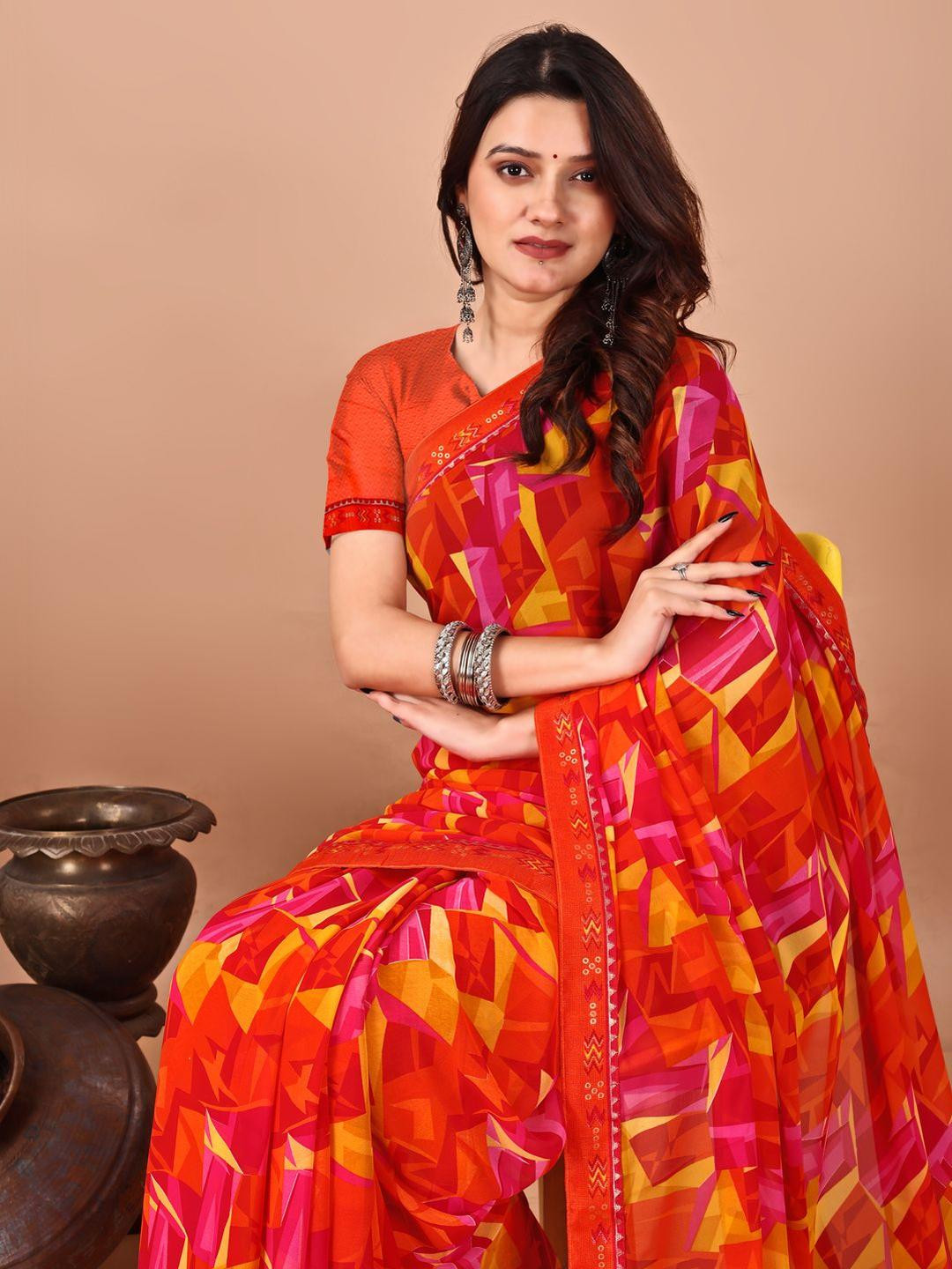 KALINI Goemetric Printed Georgette Saree